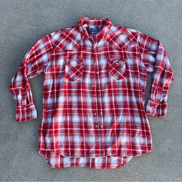 Vintage Karman Red White Plaid Flannel Pearl Snap Western Shirt XXL - Picture 1 of 7